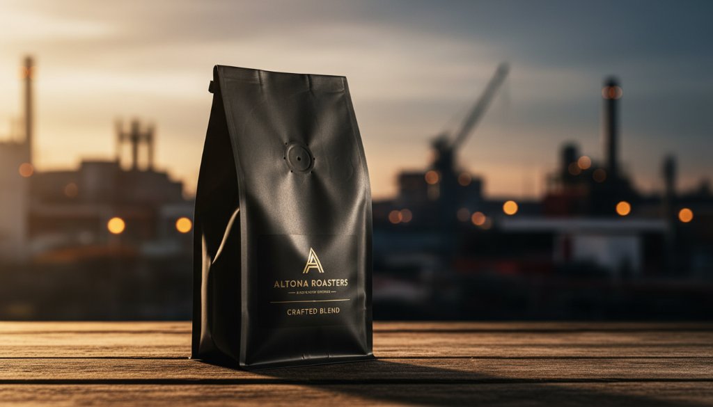 Dynamic shot featuring a meticulously lit artisanal product, possibly from a local Altona North maker, dramatically showcased against a gritty industrial backdrop, capturing the essence of premium product photography Altona North businesses.