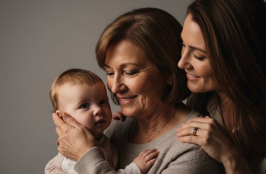 An emotionally charged "Premium Studio Portraits Bangholme Victoria for Lasting Memories" photograph, featuring a family in a minimalist studio setting, bathed in warm, dramatic side lighting, sharing a genuine, laughing embrace, capturing their deep connection in a timeless, professional style.