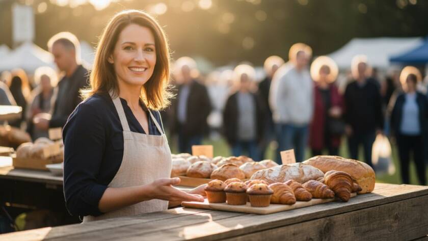 An epic moment captured in Dandenong North, Victoria, showcasing professional branding photography. A vibrant local business owner, smiling genuinely, is positioned in their modern workshop, illuminated by dramatic side lighting, holding a handcrafted product. The background, softly blurred, hints at the bustling Dandenong North community, conveying authenticity and expertise.