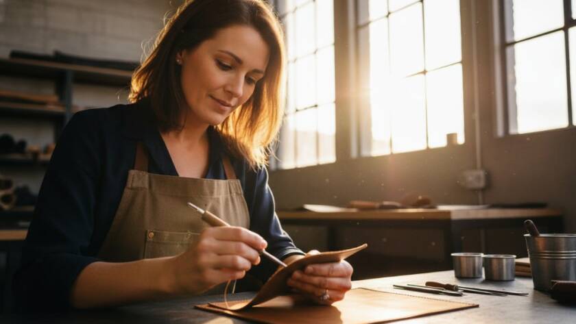 Professional Branding Photography Knoxfield VIC Businesses: An epic, dynamic shot of a local artisan in a modern Knoxfield workshop, expertly crafting a product, bathed in dramatic natural light, showcasing passion and precision. The scene is professionally color-graded with a cinematic feel.