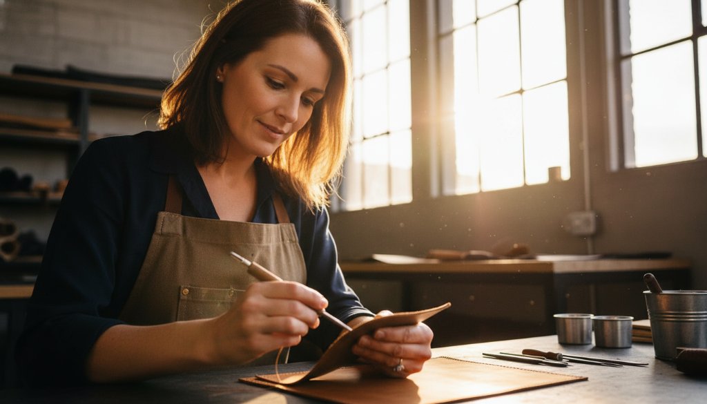 Professional Branding Photography Knoxfield VIC Businesses: An epic, dynamic shot of a local artisan in a modern Knoxfield workshop, expertly crafting a product, bathed in dramatic natural light, showcasing passion and precision. The scene is professionally color-graded with a cinematic feel.