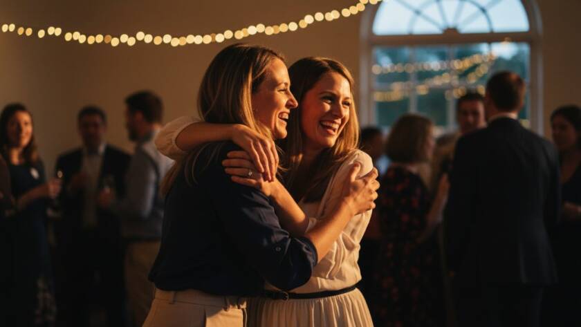 An epic, emotionally resonant photograph showcasing professional candid event photography in Ashwood, Victoria, capturing a genuine moment of laughter and connection among guests at a stylish Ashwood community gathering, bathed in warm, dramatic ambient light.