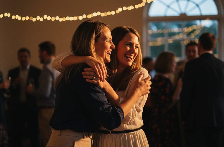 An epic, emotionally resonant photograph showcasing professional candid event photography in Ashwood, Victoria, capturing a genuine moment of laughter and connection among guests at a stylish Ashwood community gathering, bathed in warm, dramatic ambient light.