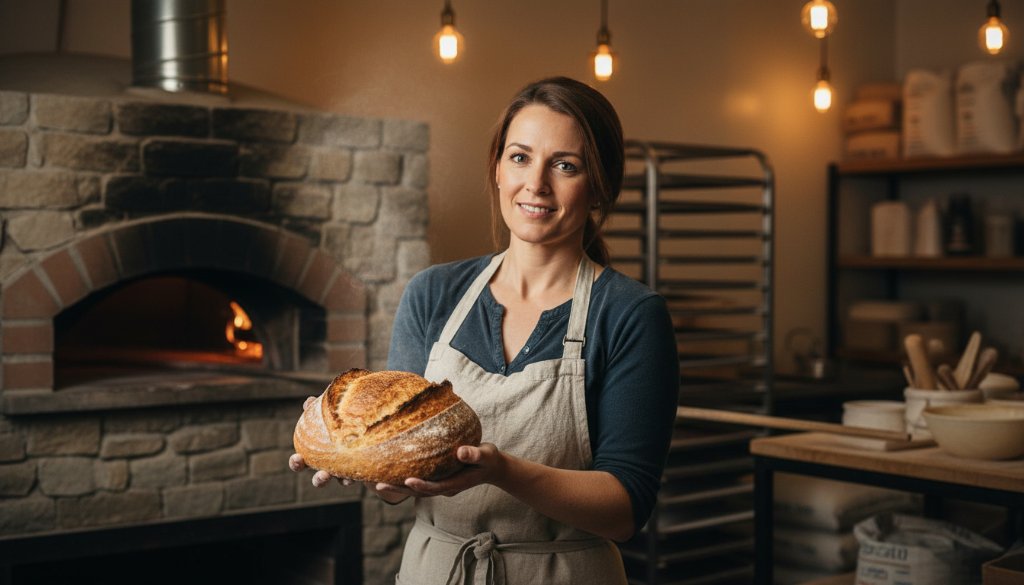 An epic, dramatically lit photograph showcasing a successful local Albanvale business owner proudly presenting their quality products, captured through professional commercial photography Albanvale businesses need to highlight their brand and attract customers.