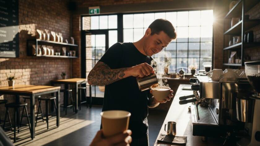 Dynamic wide shot capturing professional commercial photography Hoppers Crossing for local brands, showing a busy, modern retail space in Hoppers Crossing with dramatic lighting, customers interacting, and a photographer in action, conveying energy and professionalism.