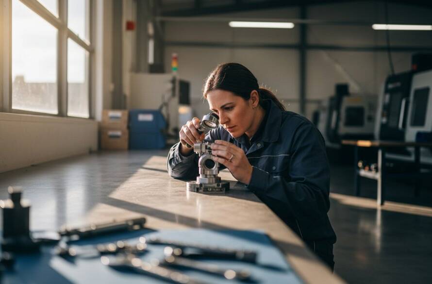 Dynamic wide-angle shot showcasing professional commercial photography services for Scoresby businesses, featuring a skilled photographer capturing an artisan at work in a modern Scoresby industrial workshop, bathed in dramatic golden hour light, conveying professionalism and craftsmanship.