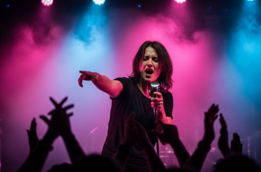 Dynamic shot of a rock band performing live, bathed in dramatic stage lighting, capturing the raw energy of professional concert photography Caulfield North captures.