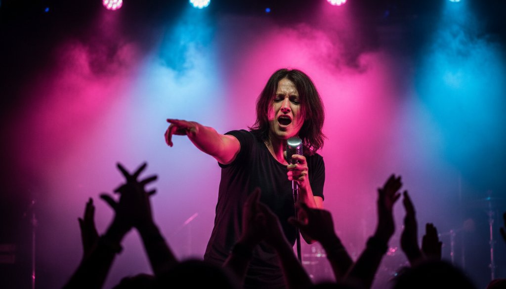 Dynamic shot of a rock band performing live, bathed in dramatic stage lighting, capturing the raw energy of professional concert photography Caulfield North captures.