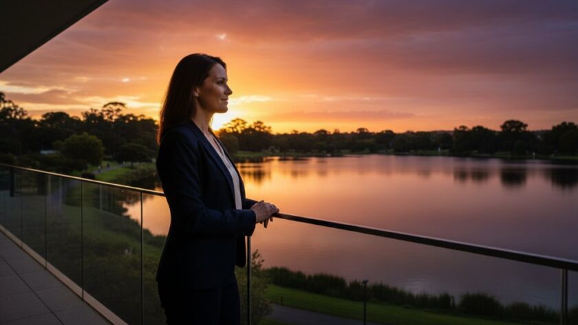 A dramatic, professionally lit photograph showcasing a successful Benalla professional receiving outstanding professional corporate headshots Benalla Victoria, taken with dynamic composition and cinematic colour grading, reflecting achievement near the Benalla Botanical Gardens.