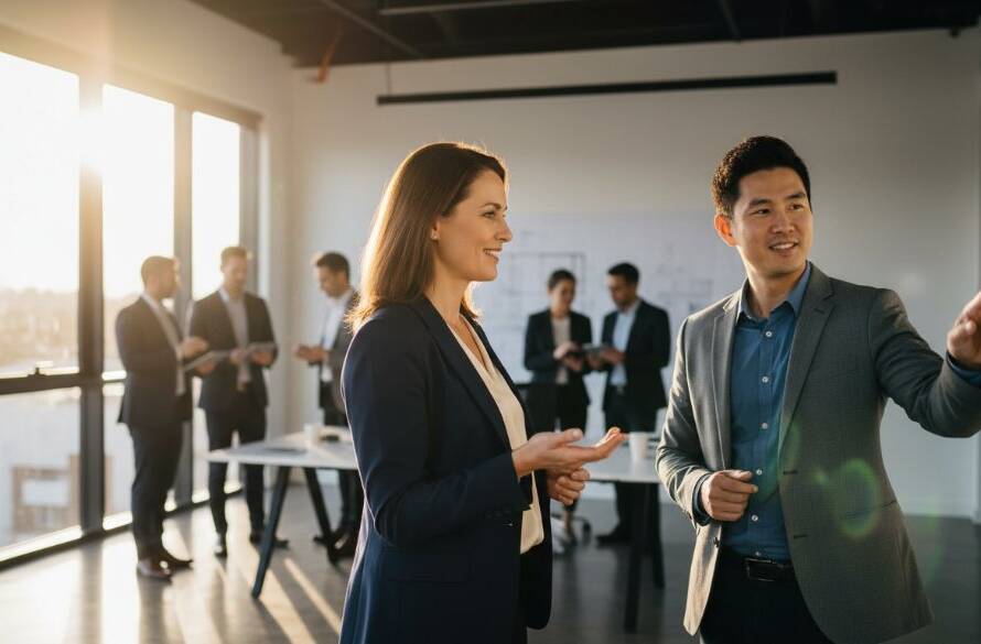 Dramatic, professionally lit portrait of a diverse business team in Box Hill, collaborating passionately in a modern office, showcasing professional corporate headshots Box Hill businesses in an epic, inspiring moment.