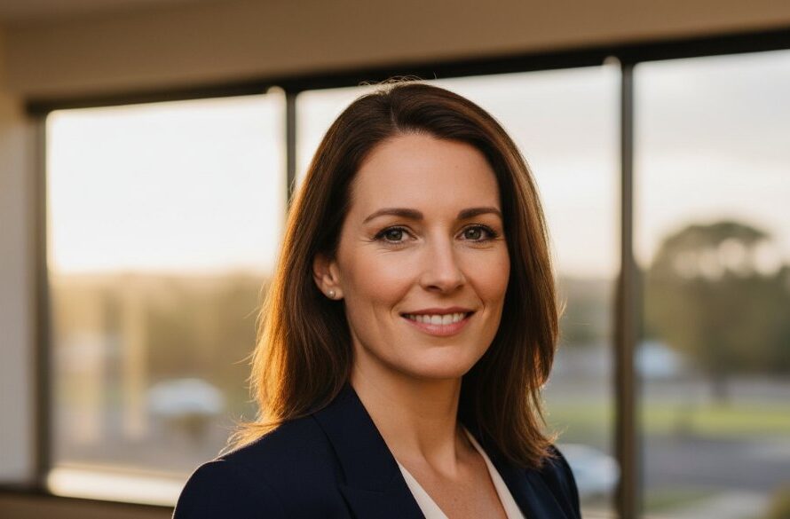 A confident Horsham business professional, captured in a dramatic, high-key close-up shot, showcasing their leadership and approachability. This professional corporate headshots Horsham Victoria image highlights a compelling epic moment of a leader in their element, with sharp focus and warm, inviting tones.