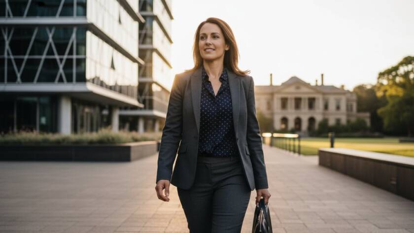 Dynamic close-up portrait of a confident Werribee business leader, captured with professional corporate headshots Werribee business leaders photography, set against a modern architectural backdrop in Werribee Park, with dramatic lighting highlighting their determined expression and success.