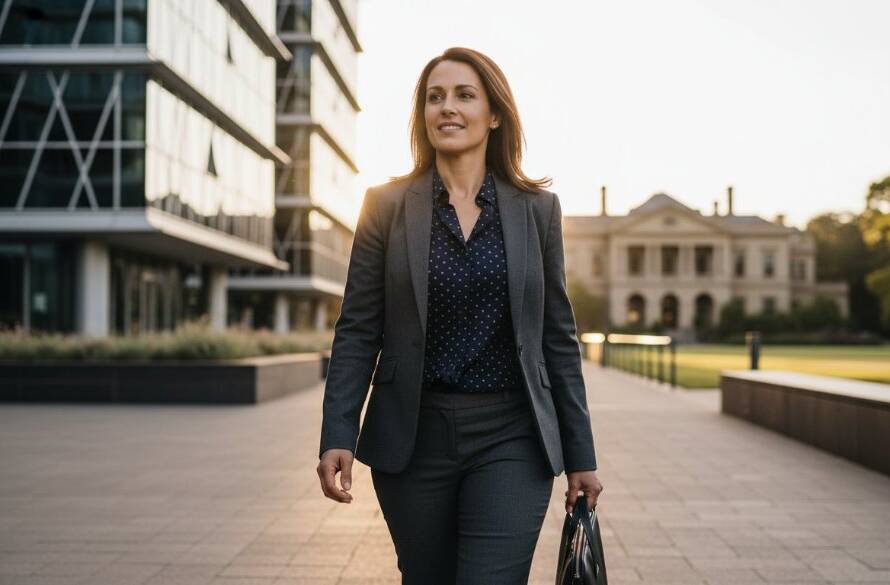 Dynamic close-up portrait of a confident Werribee business leader, captured with professional corporate headshots Werribee business leaders photography, set against a modern architectural backdrop in Werribee Park, with dramatic lighting highlighting their determined expression and success.