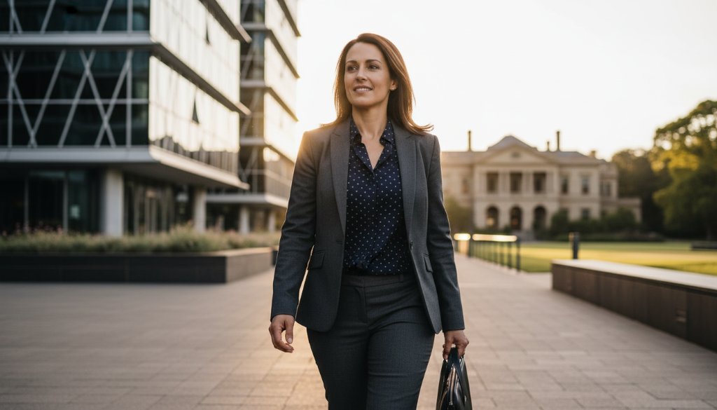 Dynamic close-up portrait of a confident Werribee business leader, captured with professional corporate headshots Werribee business leaders photography, set against a modern architectural backdrop in Werribee Park, with dramatic lighting highlighting their determined expression and success.