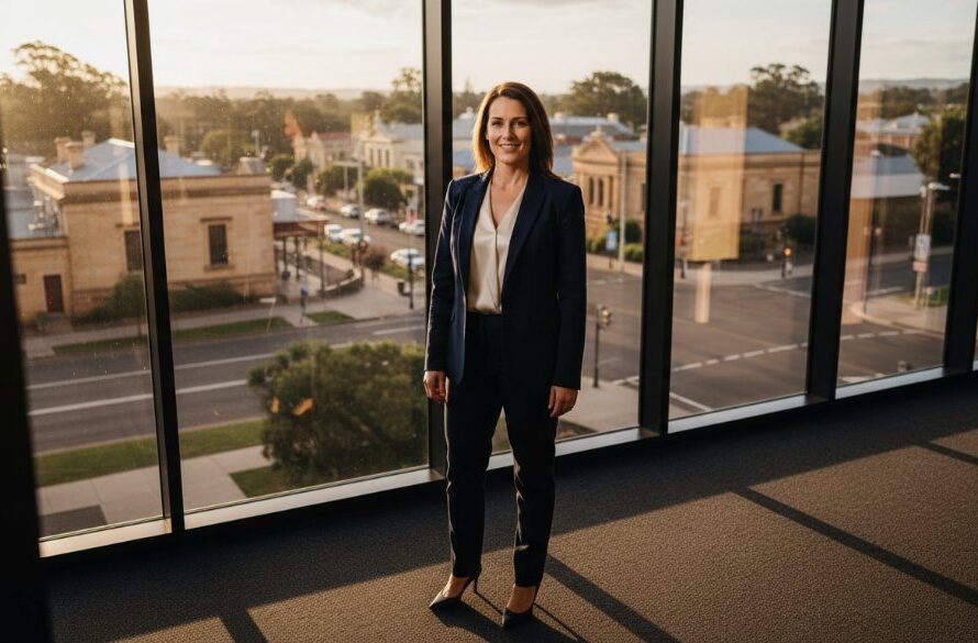 Dynamic portrait of a successful business leader in Castlemaine, captured with dramatic studio lighting, showcasing the essence of professional corporate photography services Castlemaine Victoria.