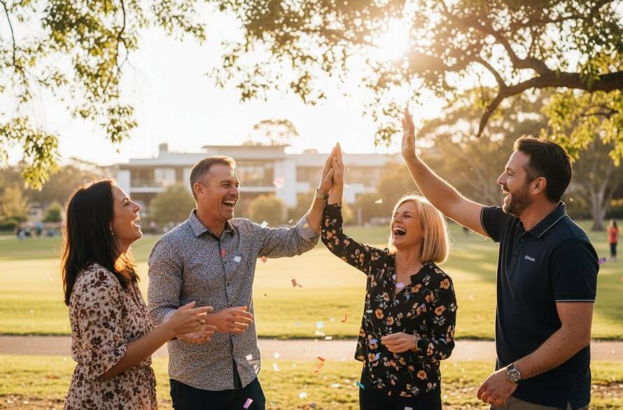 A professional event photographer Sandhurst Victoria captures an epic moment of joy and celebration at a community festival, with vibrant colours and a clear sense of movement among attendees.