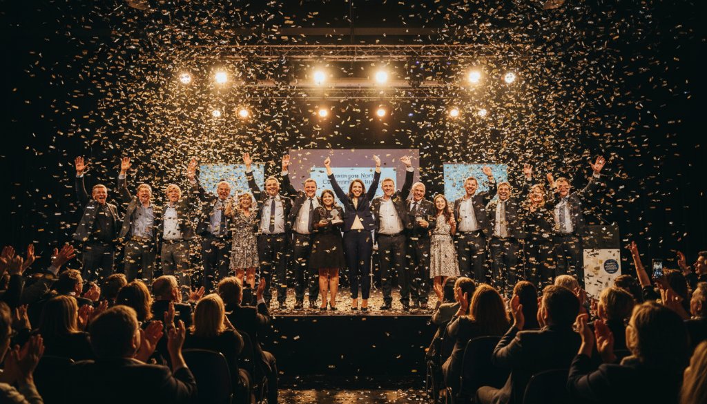 A candid, wide-angle shot capturing the sheer joy and energy of a community festival in Dandenong North, featuring a diverse crowd cheering, vibrant decorations under golden hour sunlight, with confetti showering. Professional event photography Dandenong North success encapsulated in an epic, emotion-filled moment.