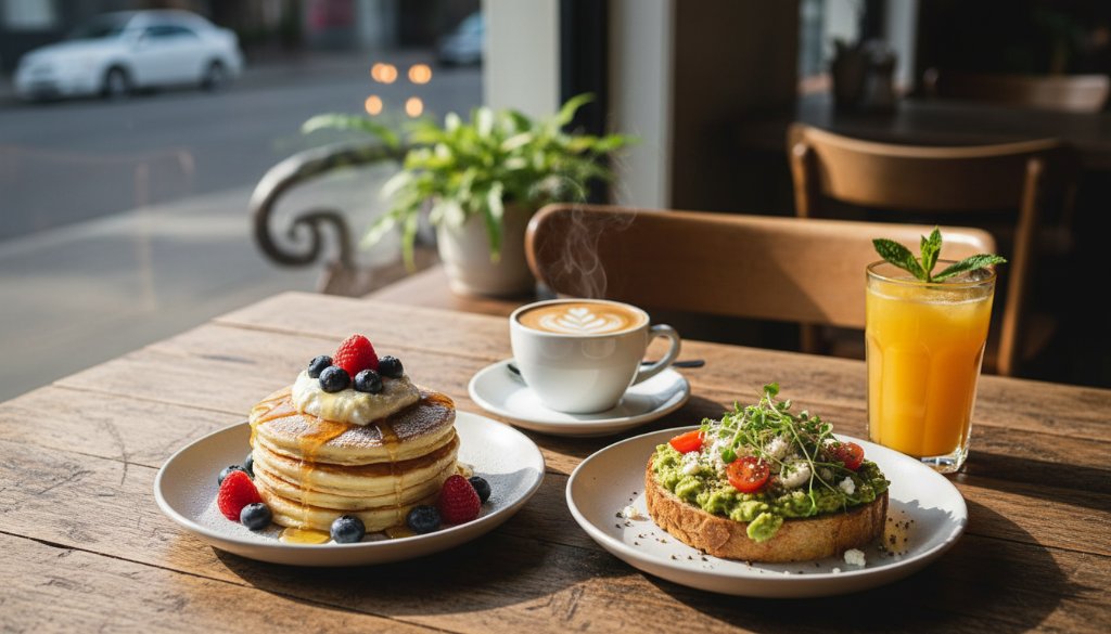 Dramatic overhead shot showcasing a beautifully styled table spread of local Warragul produce and cafe dishes, expertly lit, captured by a professional food photographer, highlighting the vibrant appeal of professional food photography Warragul for vibrant cafe menus.