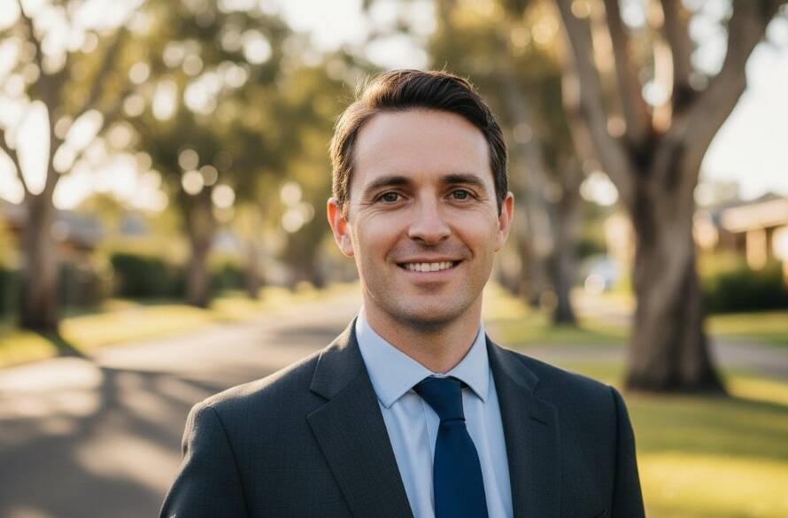 An inspiring professional headshot for career advancement taken in Blackburn North, featuring a confident individual smiling genuinely, captured with dramatic, soft natural light filtering through gum trees, highlighting their determination, embodying an epic moment of self-assurance.