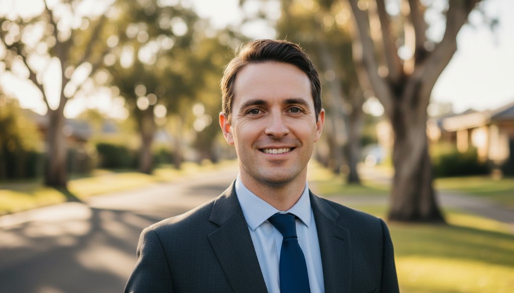 An inspiring professional headshot for career advancement taken in Blackburn North, featuring a confident individual smiling genuinely, captured with dramatic, soft natural light filtering through gum trees, highlighting their determination, embodying an epic moment of self-assurance.