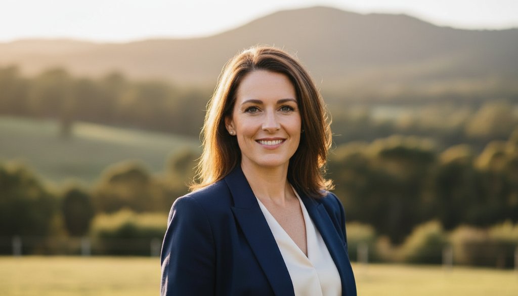 An inspiring professional headshot captured in Churchill, Victoria, showcasing a confident individual against a softly blurred, verdant backdrop reminiscent of the local landscape, with natural, golden hour lighting enhancing their approachable yet authoritative expression. This image exemplifies how professional headshots Churchill Victoria for career boost can elevate a personal brand.