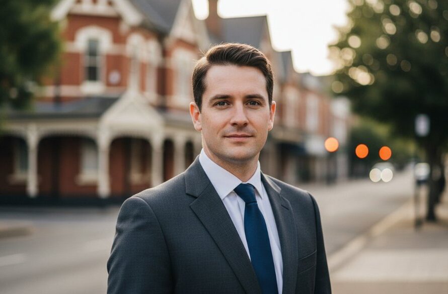 A confident business professional, captured in a dramatic, cinematic close-up, showcasing their determination and approachability, taken during professional headshots Horsham Victoria for career growth, with soft, directional light highlighting their features against a subtle, blurred Horsham backdrop, evoking a powerful 'epic moment'.