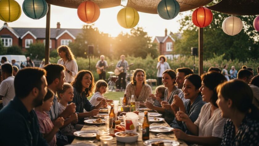 An epic moment of shared joy at a vibrant Herne Hill community festival, professionally captured under dramatic golden hour light, highlighting genuine connections, embodying exceptional professional Herne Hill community event photography.