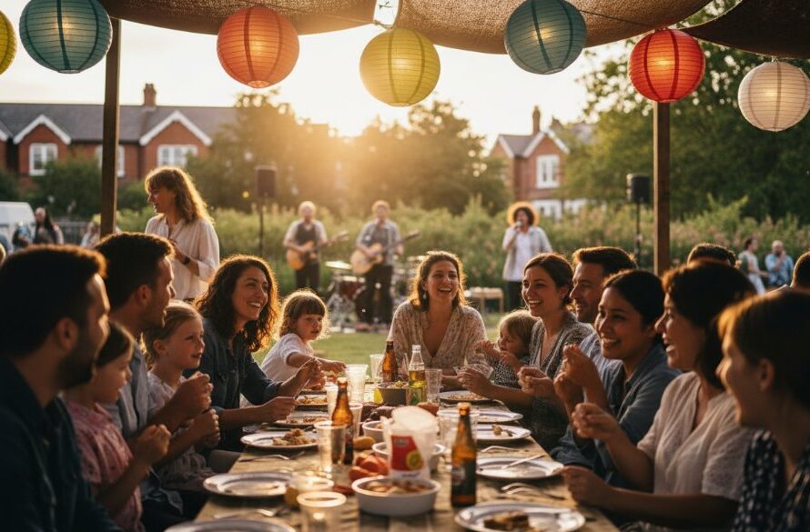 An epic moment of shared joy at a vibrant Herne Hill community festival, professionally captured under dramatic golden hour light, highlighting genuine connections, embodying exceptional professional Herne Hill community event photography.