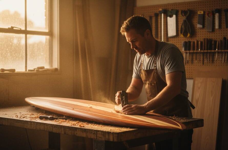 A vibrant, professionally lit shot of a barista expertly crafting a coffee in a modern Knoxfield cafe, embodying professional Knoxfield commercial photography for brand storytelling, with blurred customers in the background creating a dynamic, authentic business scene.
