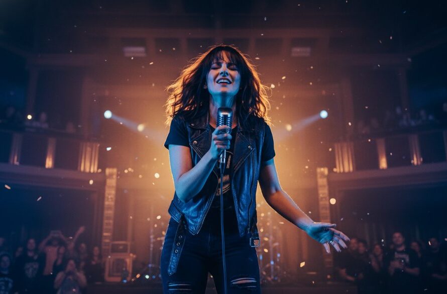 A dynamic, wide-angle shot of a lead guitarist in full flight during an intense performance, bathed in dramatic magenta stage lights at a historic Hepburn Springs iconic venue, perfectly illustrating professional live music photography Hepburn Springs iconic venues.