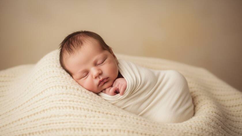 A tender, close-up photograph capturing the serene face of a sleeping newborn baby, swaddled in soft fabric, bathed in warm, gentle sunlight filtering through a window in Springvale South, embodying professional newborn baby photography Springvale South.