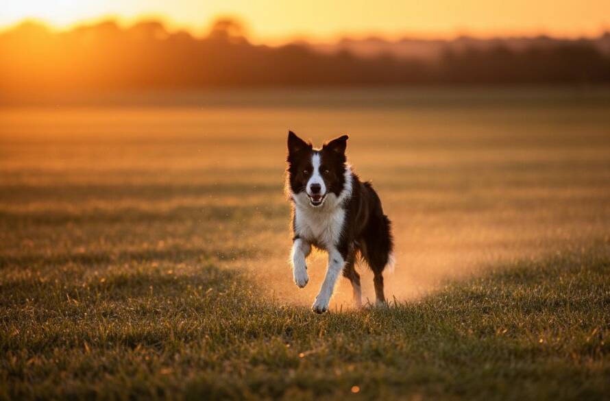 A golden retriever leaps joyfully through a sun-drenched field near Koo Wee Rup, Victoria, an epic moment captured by professional pet photography Koo Wee Rup, showcasing pure happiness with dramatic light.