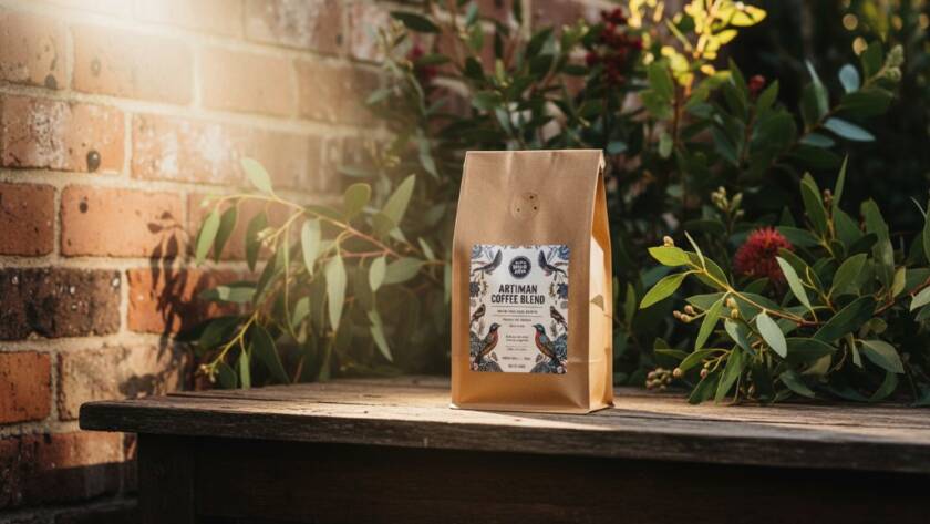 Dramatic close-up of a meticulously arranged artisan product (e.g., a hand-crafted leather bag) against a rustic, sun-drenched backdrop resembling the natural textures found near Doveton's community gardens. The product is spotlit with professional studio lighting, highlighting its intricate details and texture, creating an epic moment of visual allure that exemplifies professional product advertising photography Doveton VIC, ready to captivate customers.