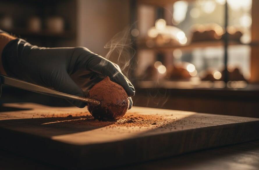Dramatic close-up of a meticulously arranged artisan coffee product, glowing under a single spotlight in a rustic Rowville cafe setting, showcasing professional product photography Rowville for e-commerce success, with steam gently rising, capturing an epic moment of rich aroma and texture.