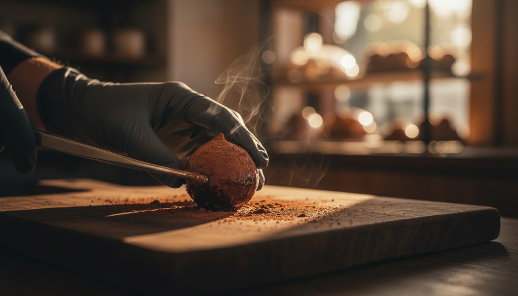 Dramatic close-up of a meticulously arranged artisan coffee product, glowing under a single spotlight in a rustic Rowville cafe setting, showcasing professional product photography Rowville for e-commerce success, with steam gently rising, capturing an epic moment of rich aroma and texture.