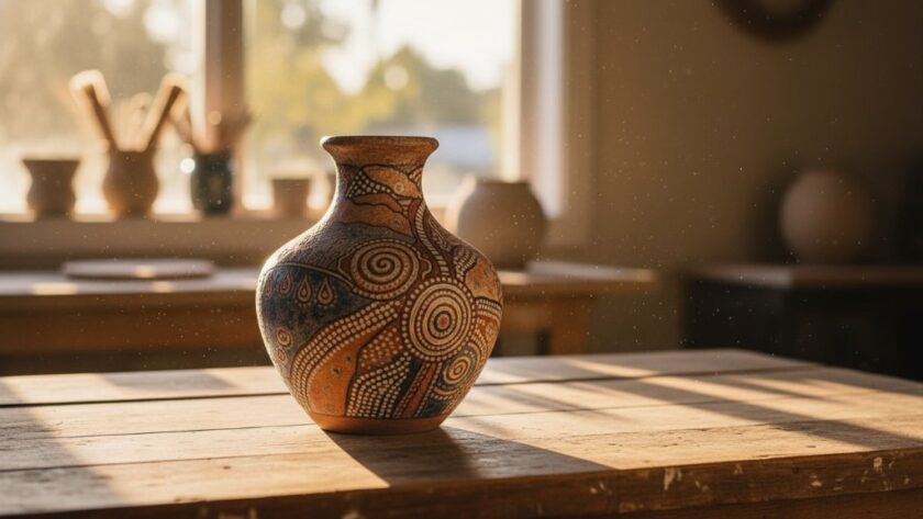 Dramatic shot of artisan pottery, glowing warmly under professional studio lights, showcasing intricate details. This epic moment of Professional Product Photography Sale Victoria captures the essence of local craftsmanship.