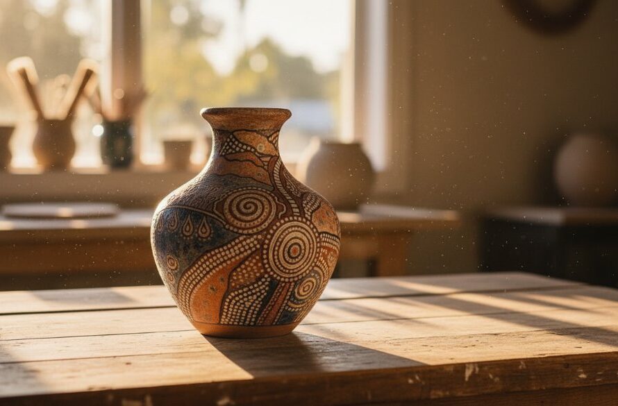 Dramatic shot of artisan pottery, glowing warmly under professional studio lights, showcasing intricate details. This epic moment of Professional Product Photography Sale Victoria captures the essence of local craftsmanship.