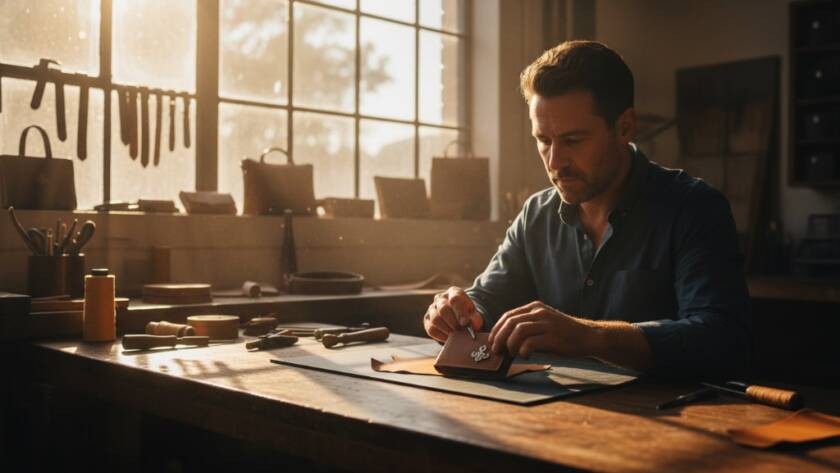 An 'epic moment' style photograph showcasing a beautifully lit collection of artisan products, such as handcrafted ceramics and gourmet coffee beans, arranged on a rustic wooden table in a sun-drenched studio in Clayton South, Victoria, highlighting professional product photos for Clayton South businesses with dramatic cinematic lighting.