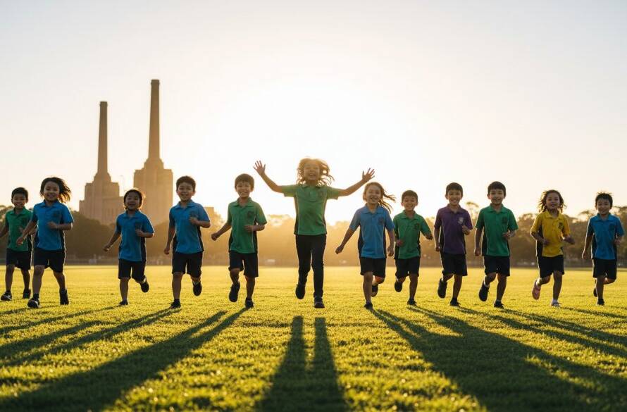 An epic moment of a joyful student leaping mid-air on a sunny Spotswood oval, captured by professional Spotswood school photography for vibrant student portraits, showcasing fun and energy.