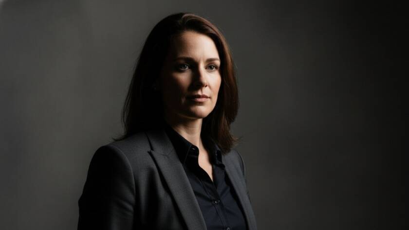 A powerful, cinematic black and white portrait captured through professional studio photography Ashburton VIC, showing a person's raw emotion and strength with dramatic chiaroscuro lighting, creating an epic moment of connection.