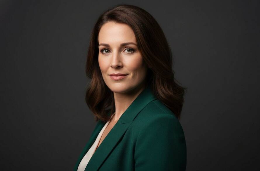 Dramatic, emotionally resonant studio portrait of a successful professional in Brighton, Victoria, with dynamic lighting and a sophisticated deep blue background, reflecting the quality of professional studio portraits Brighton Victoria.