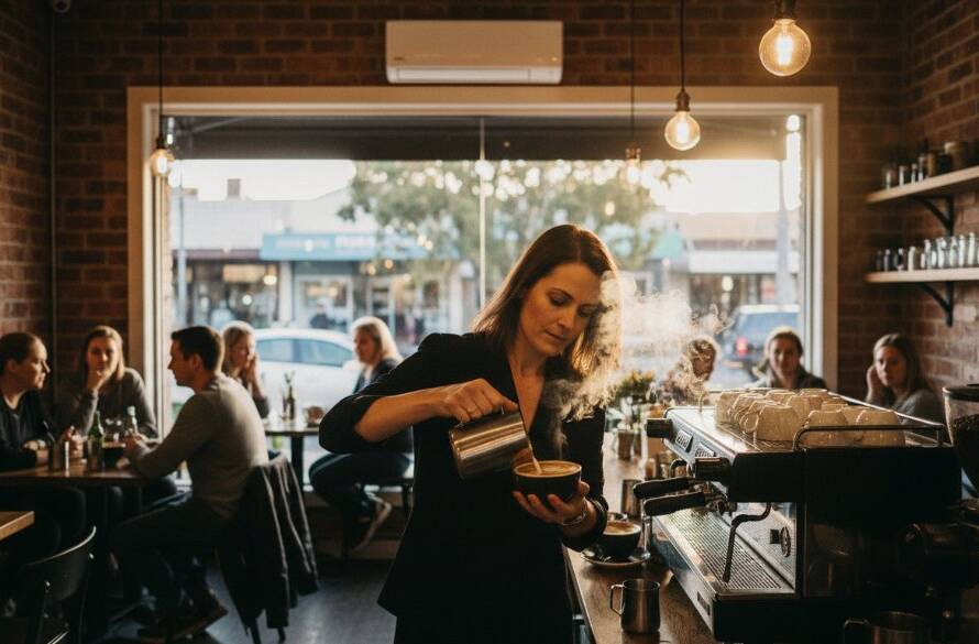 Dramatic wide shot showcasing a vibrant Ringwood North bespoke commercial photography session in action, capturing a chef expertly plating a gourmet dish in a modern restaurant kitchen, with dynamic lighting highlighting the culinary artistry and the energy of the space.