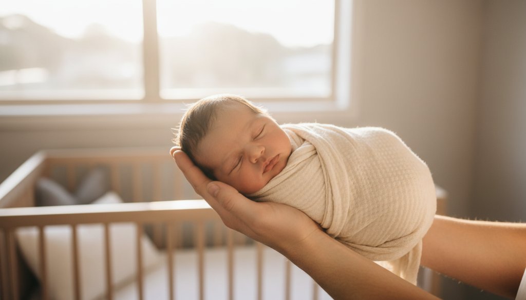 An emotionally resonant, soft-focus photograph capturing a newborn baby's tiny hands gently curled around a parent's finger, bathed in warm, dramatic backlighting, in a serene Ringwood North home setting, illustrating Ringwood North bespoke newborn photography.