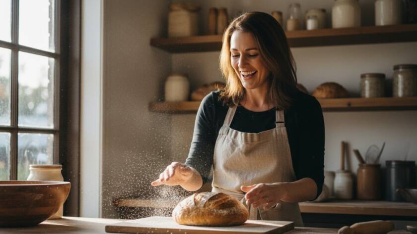 Dynamic portrait of a vibrant Ringwood North entrepreneur, captured in a sunlit cafe, showcasing their passionate work with a professional, color-graded aesthetic that highlights the Ringwood North branding photography local business impact on their personal brand.