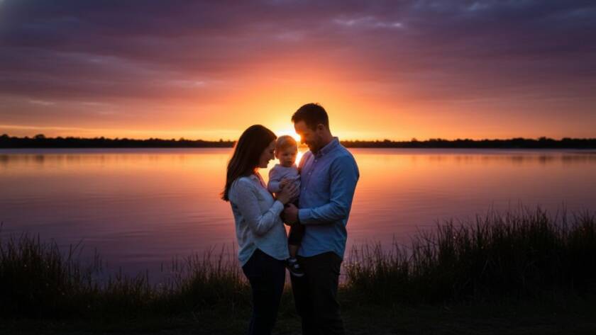 A dramatic and emotionally resonant fine art photograph captured in Rowville, Victoria, showcasing a family moment with breathtaking light, perfect for Rowville bespoke fine art photography heirloom wall art.