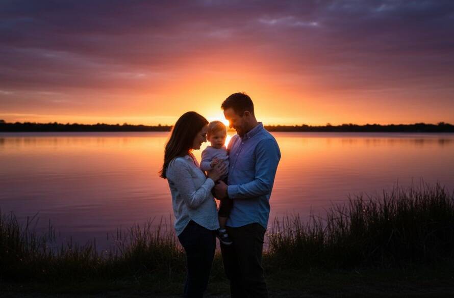 A dramatic and emotionally resonant fine art photograph captured in Rowville, Victoria, showcasing a family moment with breathtaking light, perfect for Rowville bespoke fine art photography heirloom wall art.