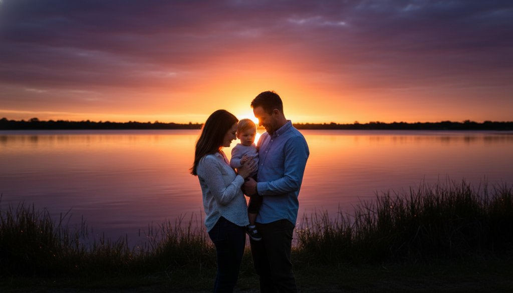 A dramatic and emotionally resonant fine art photograph captured in Rowville, Victoria, showcasing a family moment with breathtaking light, perfect for Rowville bespoke fine art photography heirloom wall art.