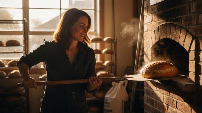 Dramatic, cinematic photograph capturing a skilled artisan in Rowville meticulously crafting a unique product, illuminated by a warm, golden hour light filtering through a workshop window, showcasing Rowville commercial photography for small businesses with authenticity.