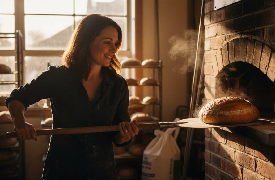 Dramatic, cinematic photograph capturing a skilled artisan in Rowville meticulously crafting a unique product, illuminated by a warm, golden hour light filtering through a workshop window, showcasing Rowville commercial photography for small businesses with authenticity.