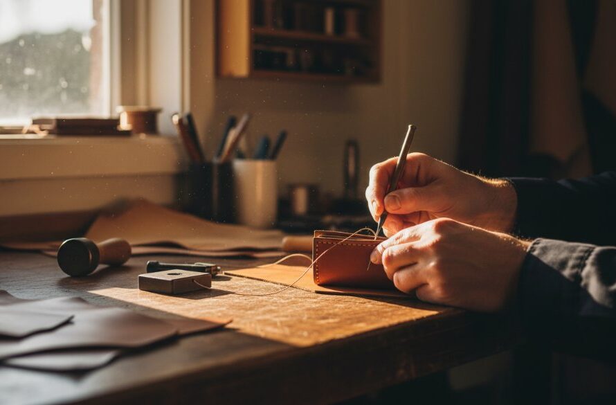 An authentic branding photography Seymour Victoria for local businesses hero shot: A passionate local artisan in their workshop in Seymour, Victoria, dramatically lit, focusing intently on crafting a bespoke item, surrounded by tools and natural light, conveying dedication and skill.